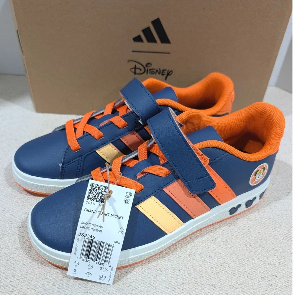 Adidas Disney Grand Court Mickey EL K Navy Orange Sneakers JS2345 Kids Size 5